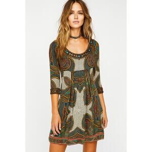 Joyous &‎ Free Beaded Boho Paisley Tunic Dress Size XS